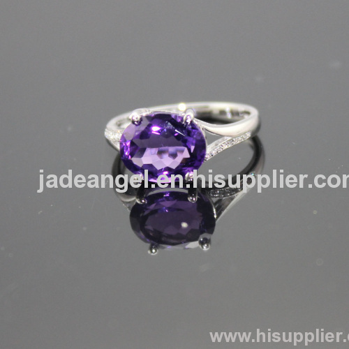 Fine Jewelry 925 Sterling Silver Created Amethyst and Cubic Zircon Ring