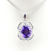 925 Sterling Silver Jewelry Created Oval Cut Amethyst Cubic Zircon Pendant