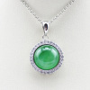 fashion jewelry,sterling silver roud cut green jade and cubic zircon pendant
