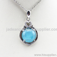 Sterling Silver Blue Jade and Clear Cubic Zircon Pendant Jewelry