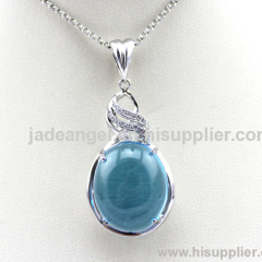 White Gold Plated 925 Silver Blue Topaz Cubic Zircon Pendant Jewelry