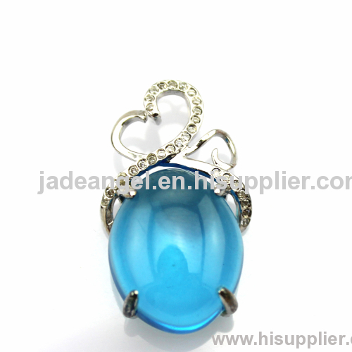 925 Silver Jewelry Oval Dome Cut Blue Topaz Cubic Zircon Pendant Jewelry
