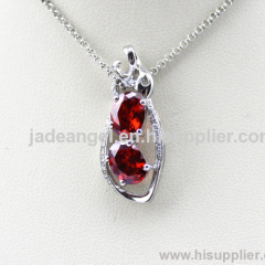 925 Sterling Silver Garnet Cubic Zirconia Pendant