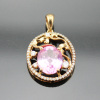 18K Rose Gold Jewelry Oval Cut Pink Ruby and Clear Cubic Zircon Pendant