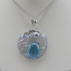 925 Sterling Silver Pendant with Created Blue Topaz and Cubic Zircon