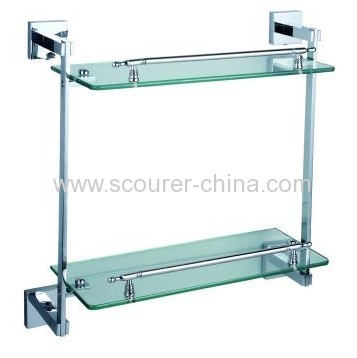 Bathroom Double Glass Chrome Shelf