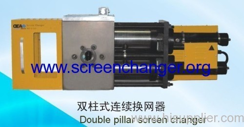 Double pillar continuous screen changer/melt filter for plastic extruder