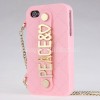 Peace Love Quilted Silicon Case With Chain Holder For iPhone 4/4S