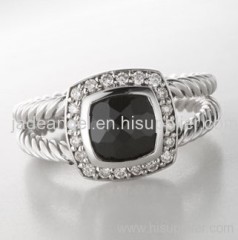 sterling silver ring 7mm black agate petite ring
