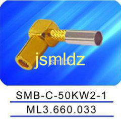 SMB female connector ,right angle,50ohm impedence,crimp style,1 layers of braid shield