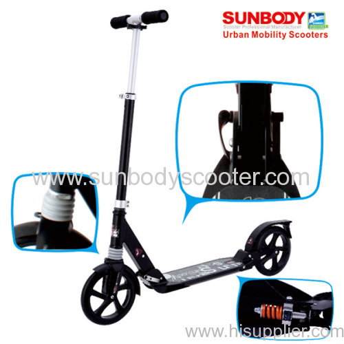 200MM PU wheel high quality aluminum body EN14619 double suspensions kick foot scooter for adult