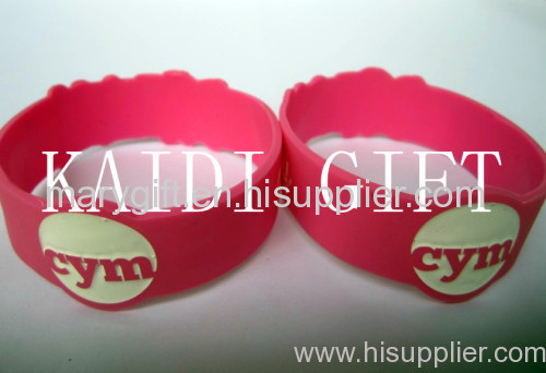 cute silicone bracelet logo debossed with flouncing edge