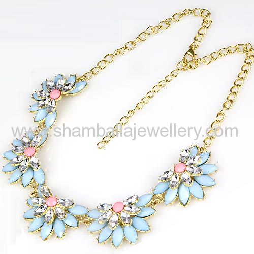 2014 Resin stone Rhinestone Flower Choker Bib Necklace