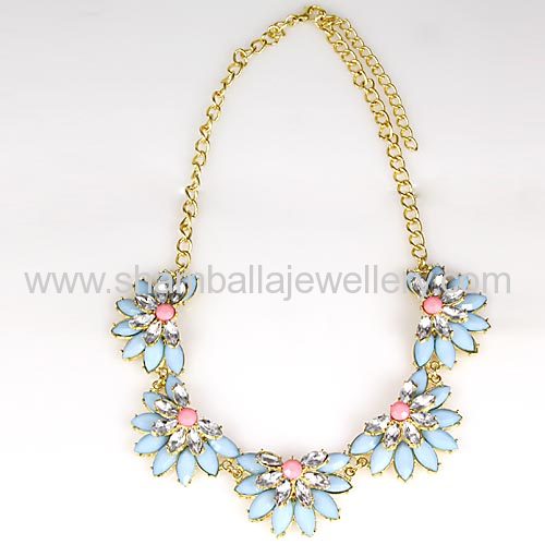 2014 Resin stone Rhinestone Flower Choker Bib Necklace