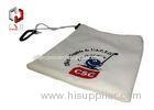 White Velvet Gift Drawstring Bag With Embroidered Logo , Pothook
