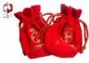 Red Round Velvet Drawstring Bag With Silk Screen Printed Logo