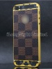 L/V Checker Pattern Leather Skin With Gold Logo Back Cover Replacement For iPhone 5-Gold