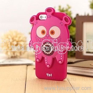 Anger Octopus 3D Silicon Case Cover For iPhone 5-Rose red