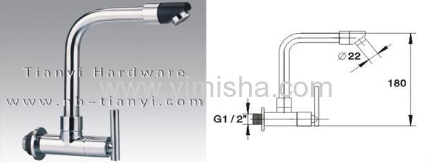 Horizontal Brass Kitchen Faucet with Single Handle 