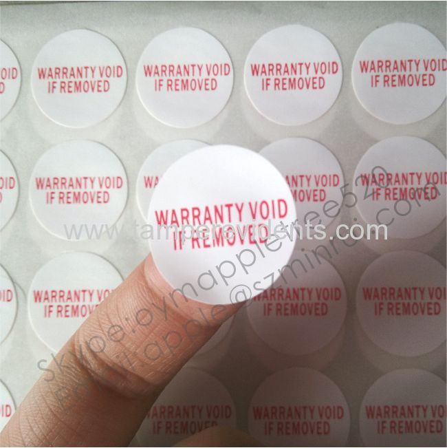 Simple Destructive Warranty Stickers,Printed Red Ink On White Eggsell Sticker,Warranty VOID If Removed Sticker 