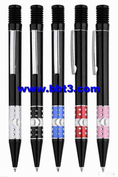 Plastic clip promotional ballpen with diamond decorated aluminum grip