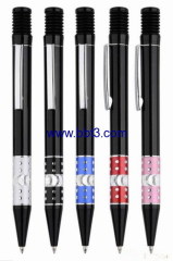 Plastic clip promotional ballpen with diamond decorated aluminum grip