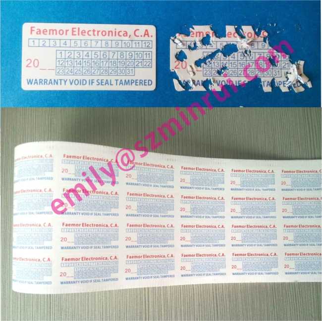 Custom 30x15mm Warranty VOID Labels With Round Corners,Warranty Destructible Vinyle Date Labels With Your Company Name