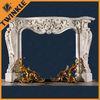 Custom Stone Fireplace Frames Freestanding With White Marble Carved