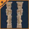 Yellow Natural Stone Column With Statue For Ourdoor Decorative