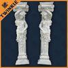 White Natural Stone Column With Elegant Women Statue For Hotel
