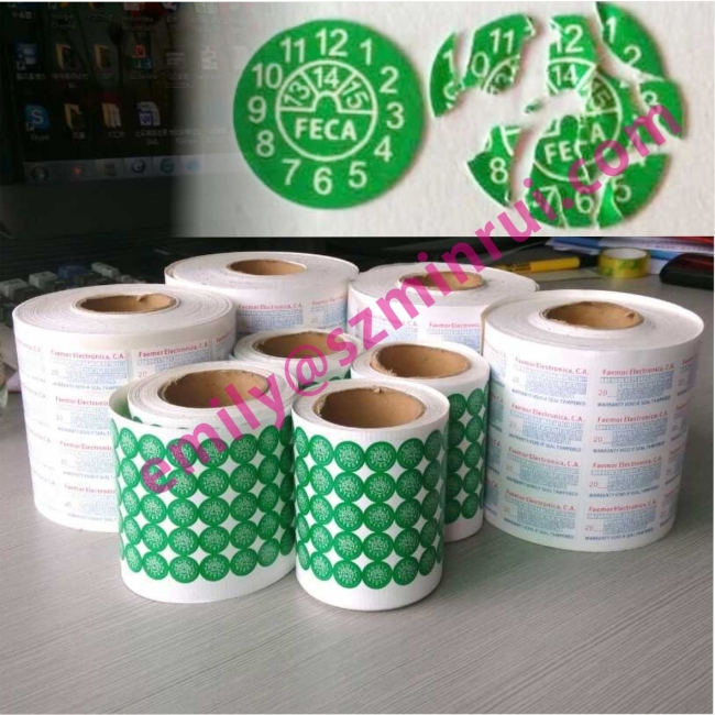 Custom Green Round Warranty Stickers In Rolls,Warranty VOID If Removed Labels,Self Sticking Tamper Evident Seal Label