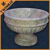 Outdoor Stone Round Flower Pots With Custom Natural White Marble
