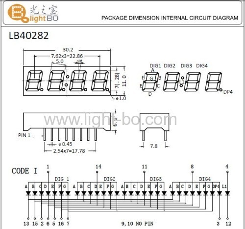 Super Bright Amber 4 digit 0.28 inch 7 segment led clock display