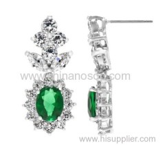 Fancy Emerald Cluster CZ Drop Earrings