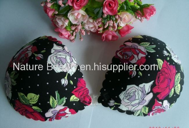 FlexibleBlack with white and red roses print Pushing up bra