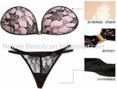 Somking hot pink with black lace breathable silicone bra