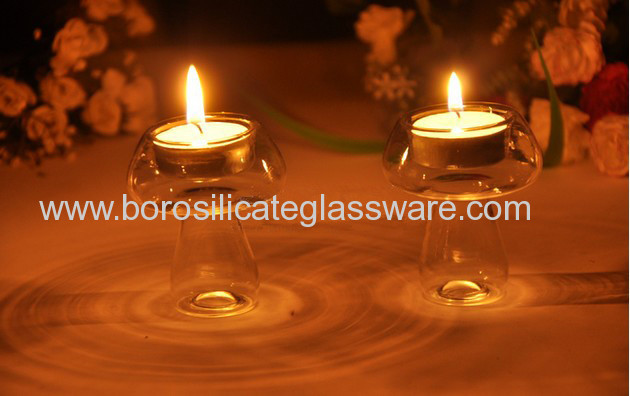 Hand Made High Transparent Borosilicate Glass Mushroom Candle Holders