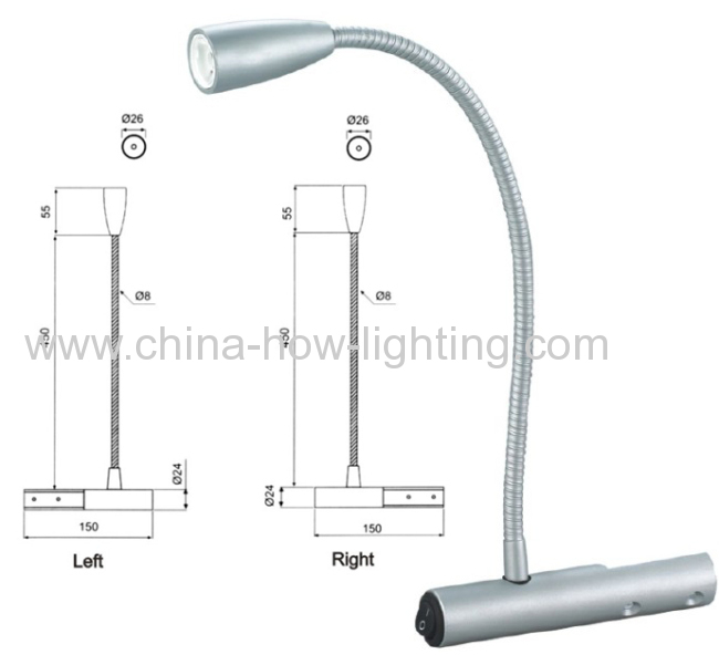 2013 New Aluminium Steel 1W 350mA High Power LED Reading Lamp For Bed