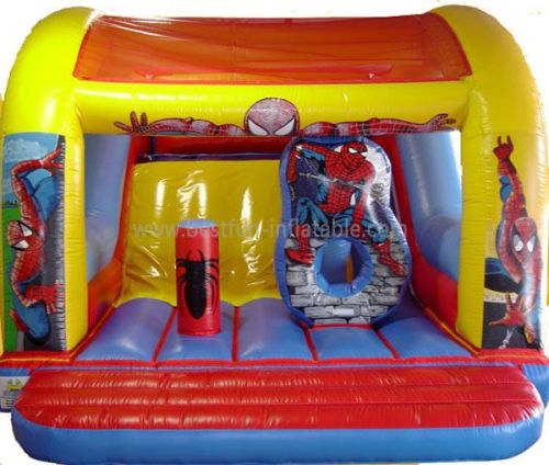 Inflatable Spiderman Castle Slide Obstacle Bouncer With Roof
