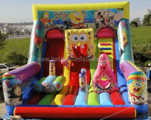Commercial Inflatable Spongebob Wet Dry Slide For Children