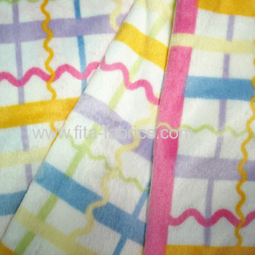 Polyester gingham check and soft velboa fabric