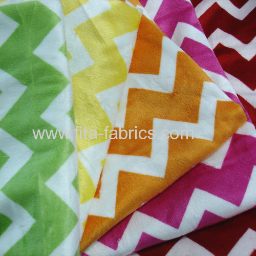 Zigzag printed soft velboa fabric 