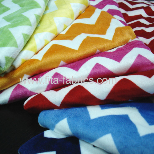 Zigzag printed soft velboa fabric 