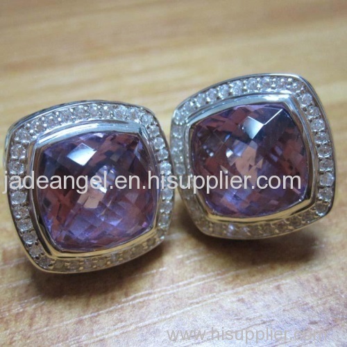 Fashion earrings 11mm Amethyst Albion Stud Earring 925 silver jewelry gemstone jewelry