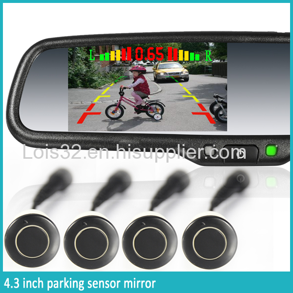4.3 inch rearview car mirror with parking sensor +auto-dimming+compass