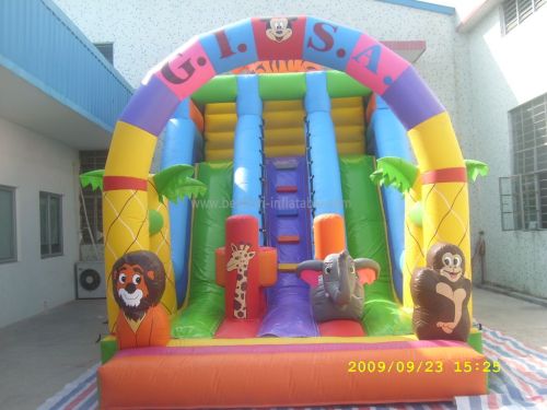 Party Slide Inflatable With Jungle Animal Cartoons For Rental