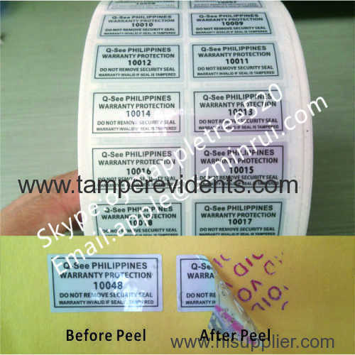 Silver VOID Sticker With Gloss Lamination,Warranty VOID Sticker With Serial Numer,Tamper Evident Warranty Sticker