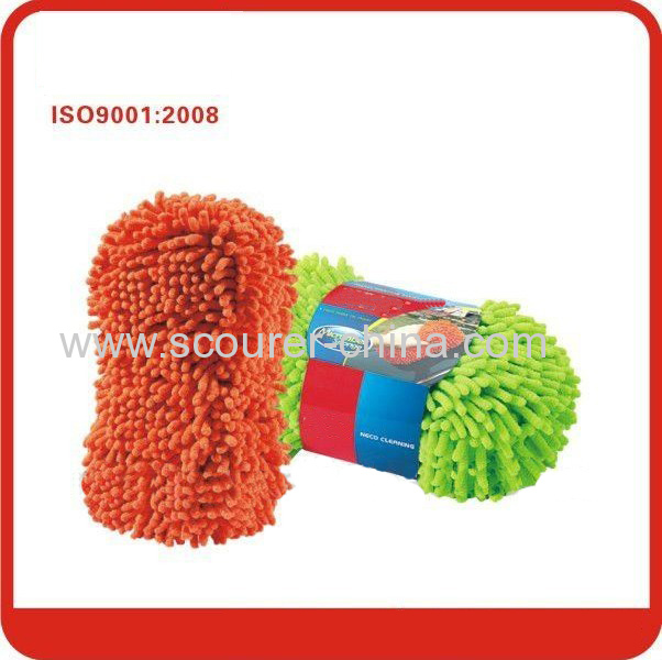 Green and orange 100% Polyester Microfiber chenille sponge car cleaner
