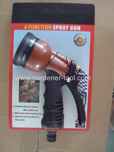 6-dial function plastic garden spray nozzle with soft hand and brass nut