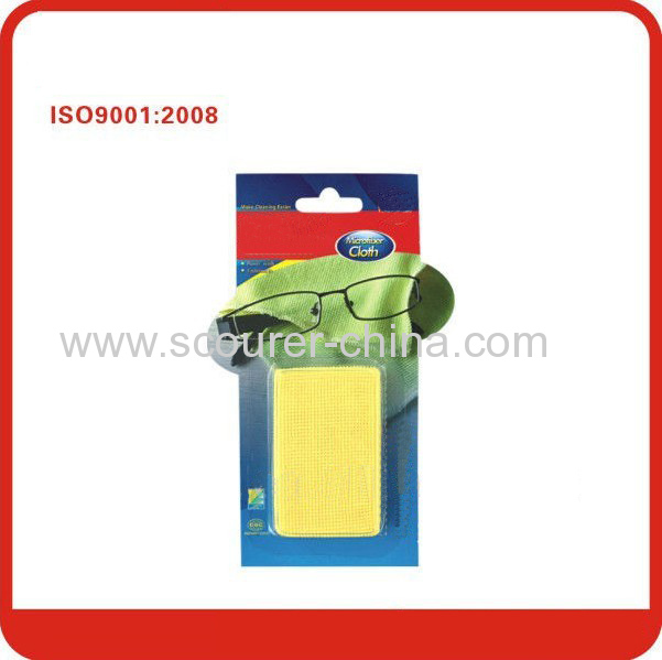 Yellow microfiber eye glasses 15*18cm cleaning cloth with Paper card+blister 1pc inside